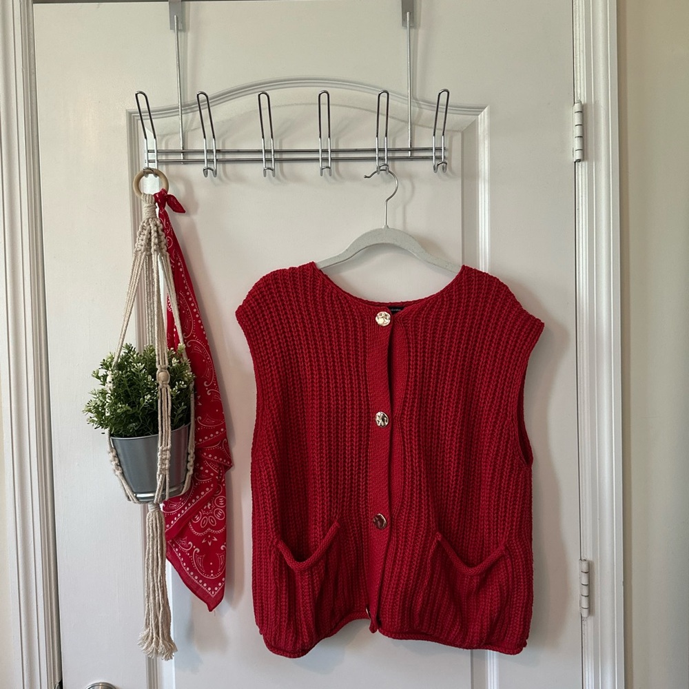 Chunky Knit Red Button Vest
